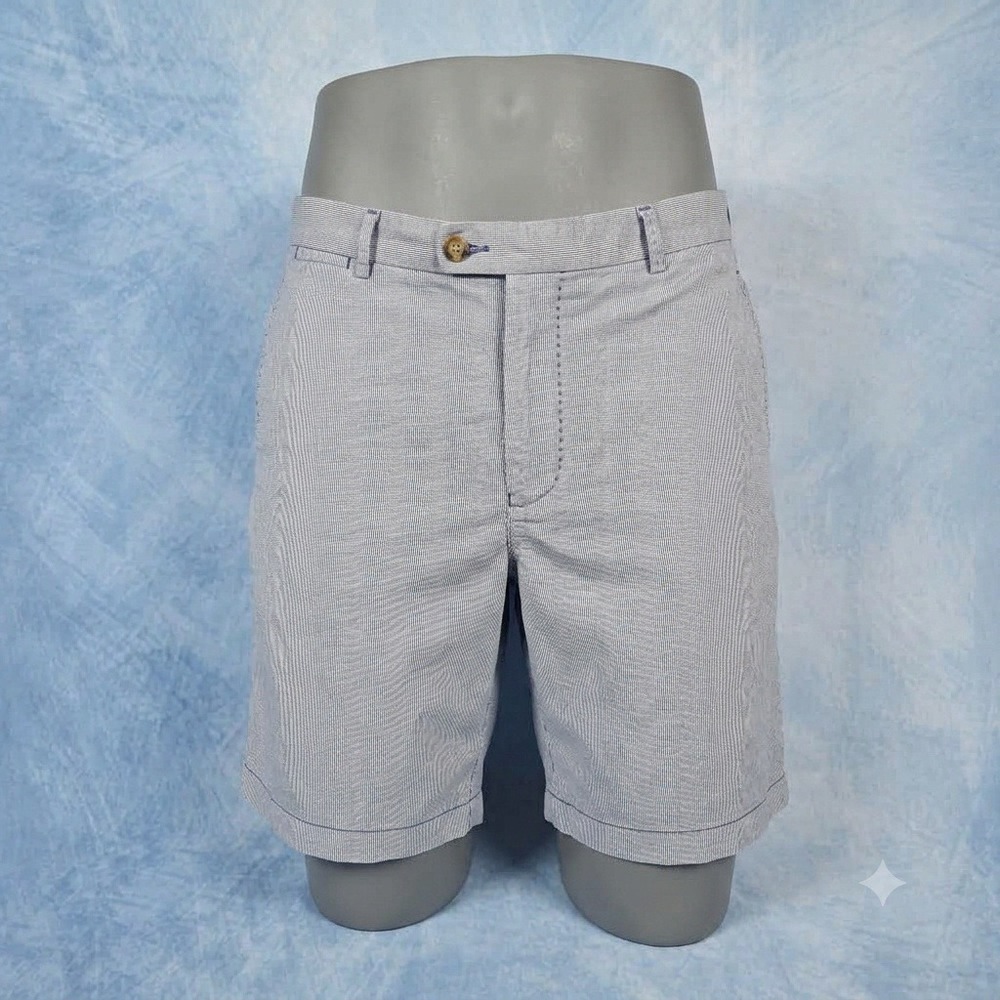 Peter Millar Crown Shop Mens 33 Blue White Striped Cotton Stretch Golf Shorts